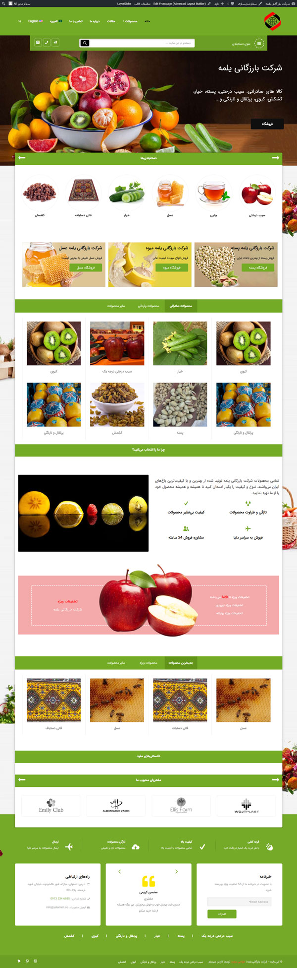 طراحی سایت شرکت بارزگانی یلمه | صادرات میوه، خشکبار و صنایع دستی